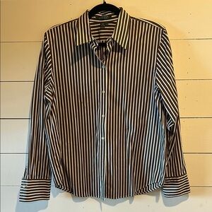 Lauren Ralph Lauren Chocolate and White Striped women’s Shirt large 100% cotton